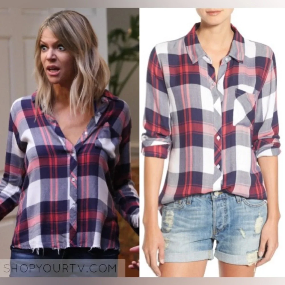 RAILS Women’s Hunter Plaid Button-Up Long Sleeve Shirt Red White Blue Size M - Picture 2 of 10